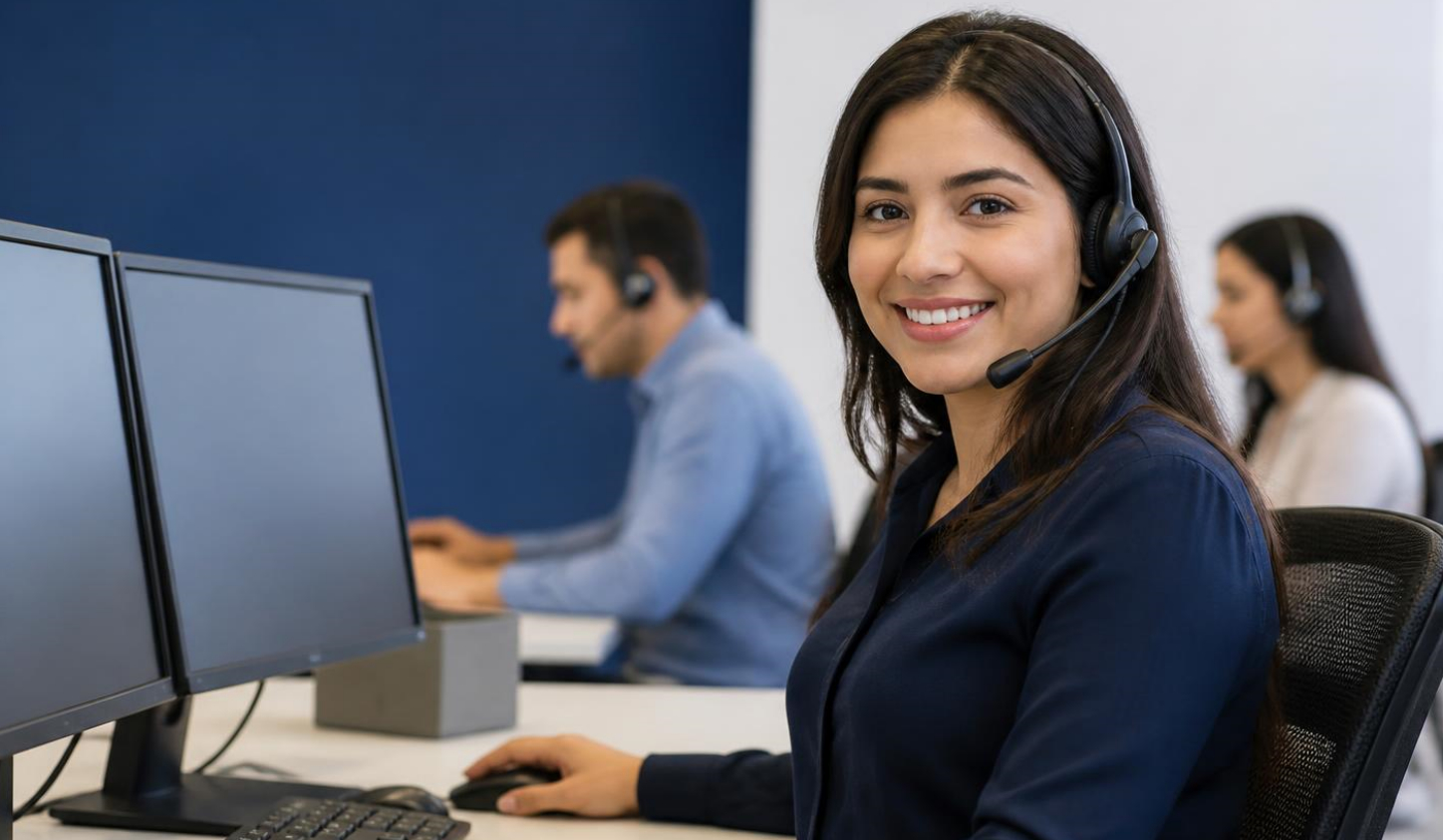 Agente del call center de TransporVIP atendiendo solicitudes