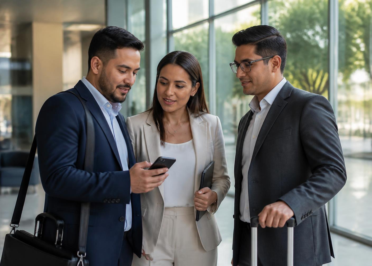Equipo corporativo coordinando traslados con TransporVIP
